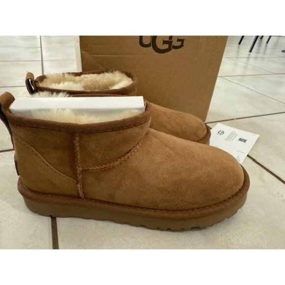 New Authentic UGG Classic Ultra Mini 1116109 Womens 6 Chestnut Boots Chestnut - Picture 1 of 10